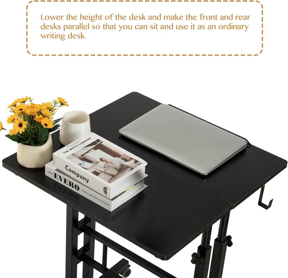 Mobile Adjustable Height Standing Desk with Wheels – Ergonomic Black Workstation
