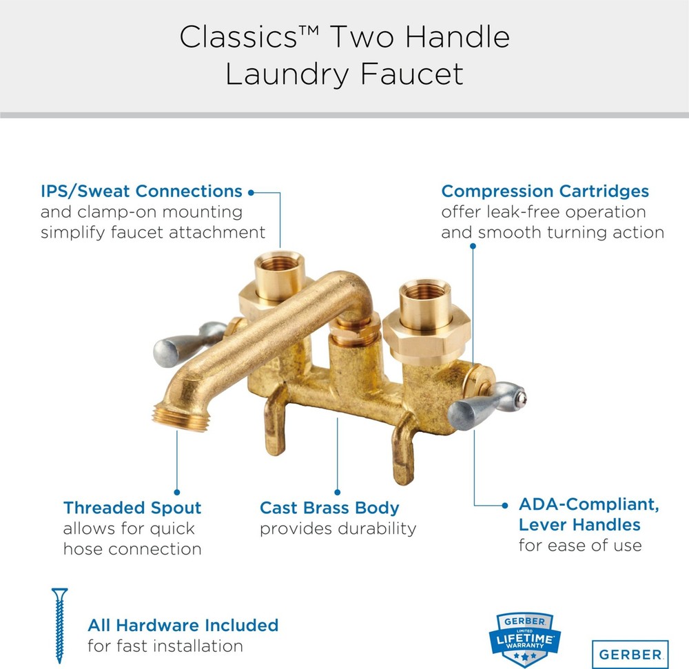 Gerber G0049530 Classics 2.2 GPM Deck Mounted Double Handle - Brass