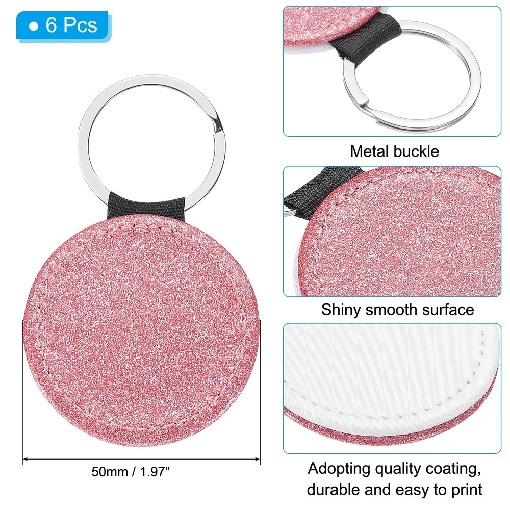Sublimation Blank Keychains, 6Pcs Round Keychain Blanks, Glitter Pink
