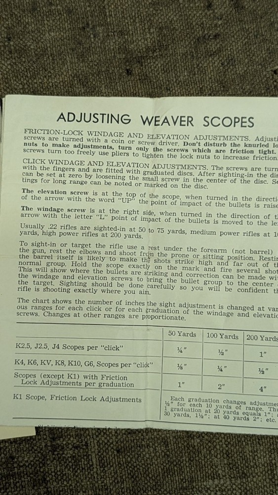 Instruction Manual, Vintage Adjusting Weaver Scopes manual