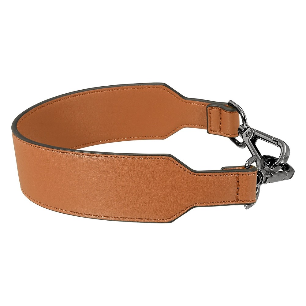 16 Inch Leather Purse Strap, Plain Pattern with Black Buckle, Brown