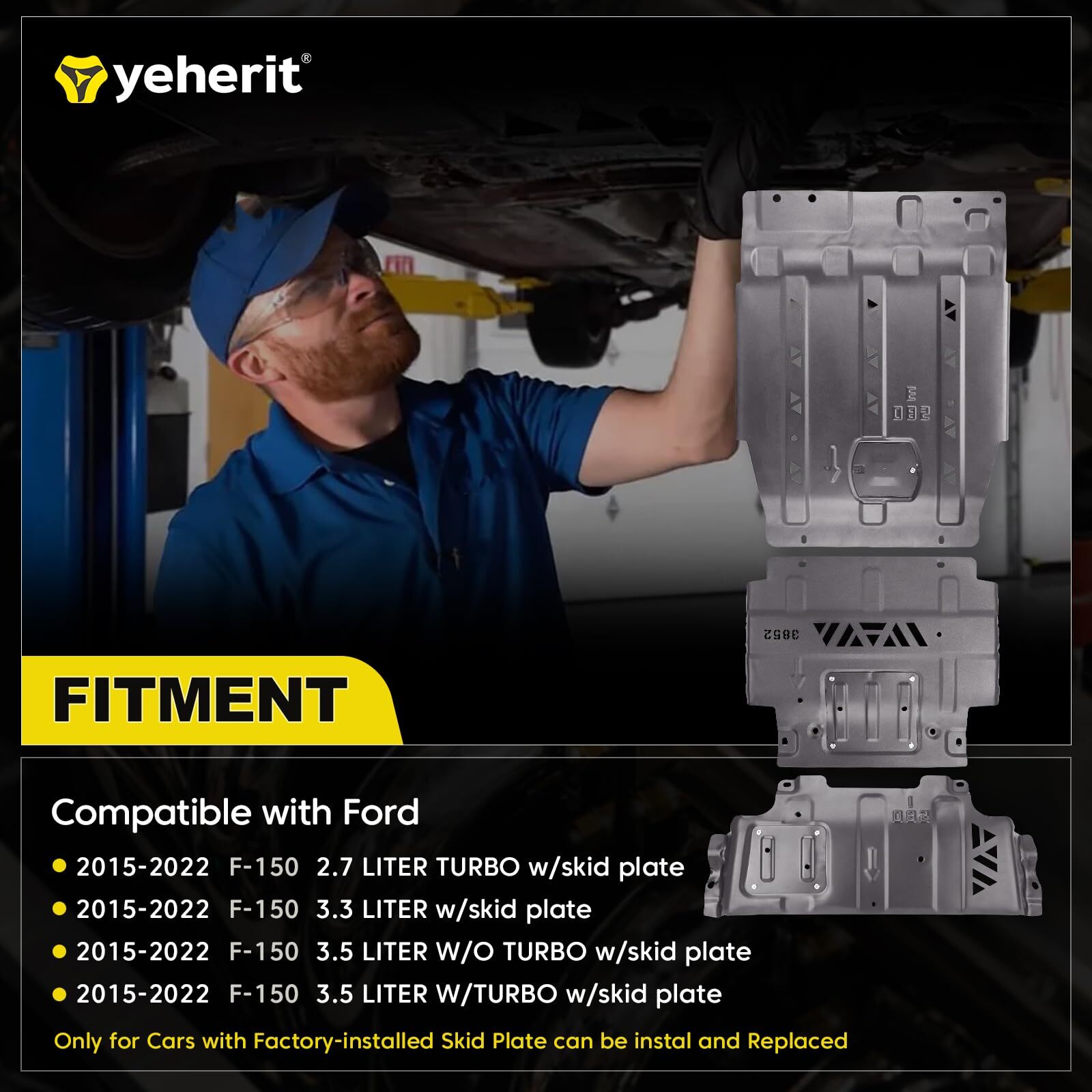 Full Skid Plate Package w/Front Transmission Skid Plate For 2015-2022 Ford F150