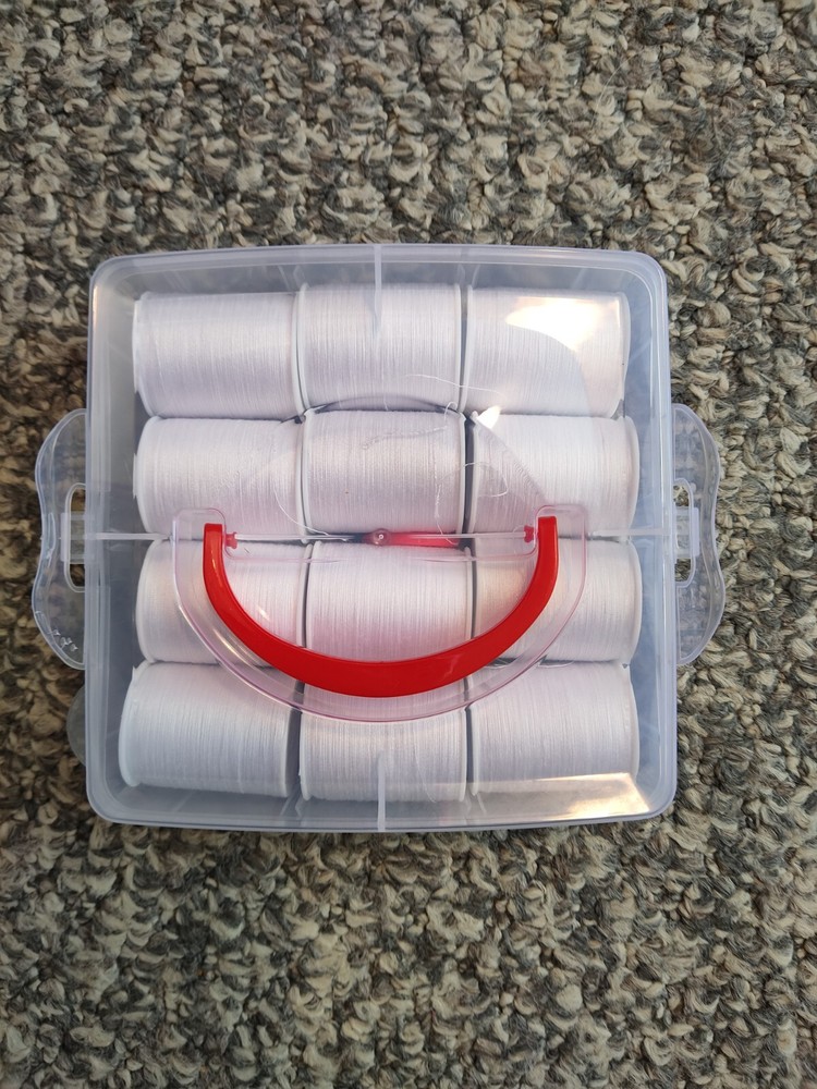 Thread 12 White Spools with A Needle Threader Packed in Storage Box for Sewing