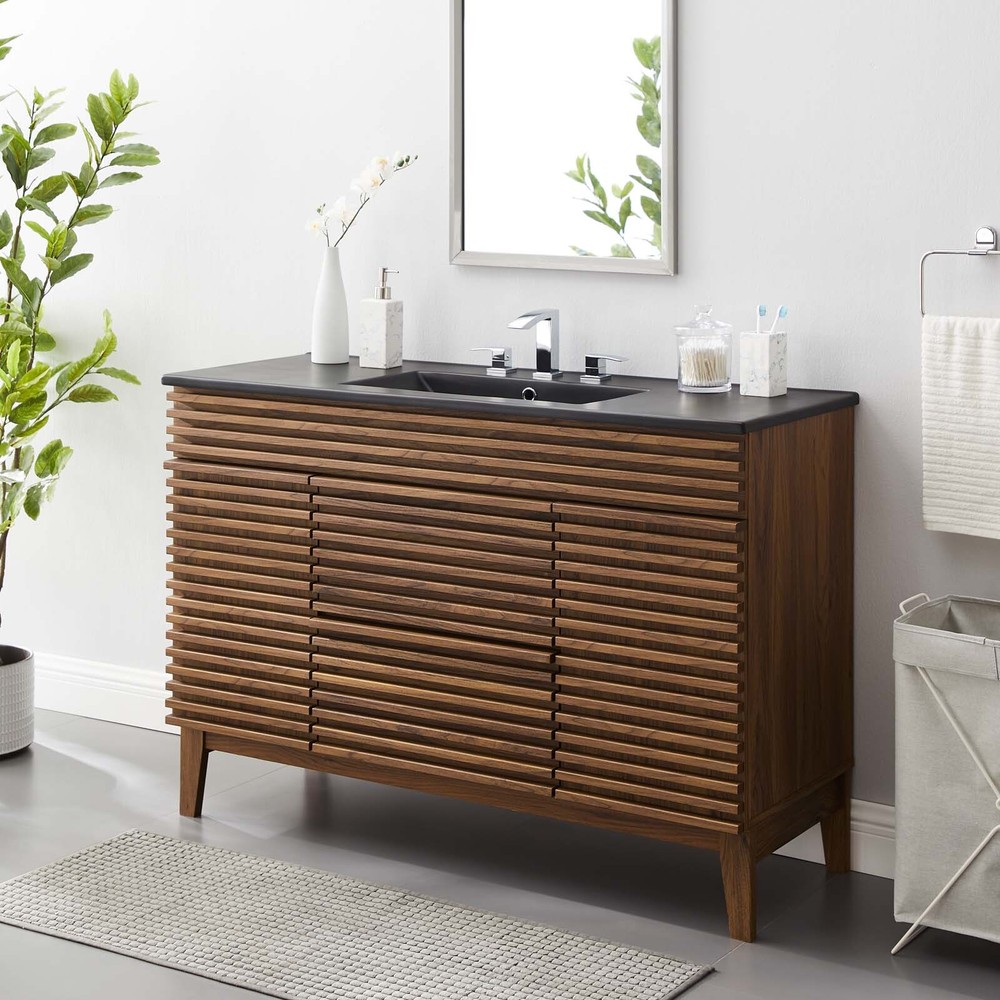 Modway Render 48" Single Bathroom Vanity in Walnut Black
