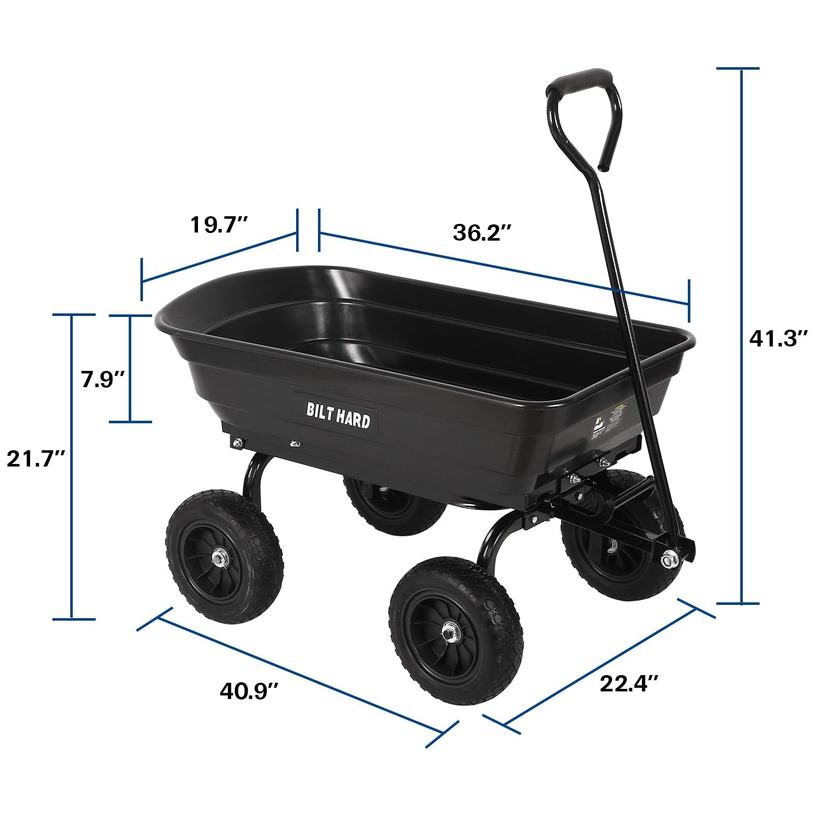 BILT HARD Poly Garden Cart Dump Wagon Cart 4 CU.FT 600 lbs 10" Tire Outdoor Yard