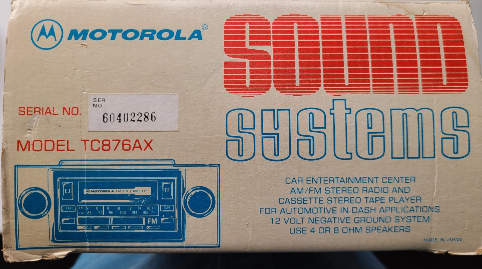 Vintage Rare Motorola Car Stereo TC876AX AM FM Cassette Player Radio Excellent