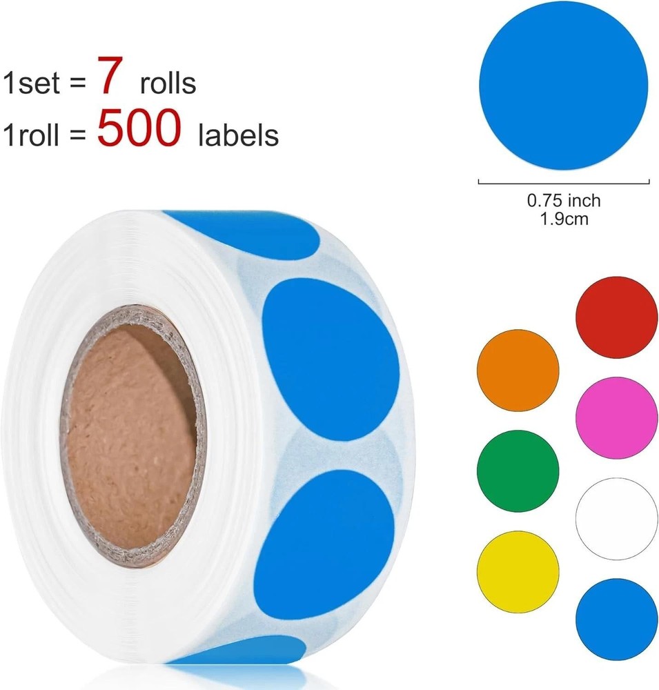 3500 Pcs Colored Dot Stickers, 3/4" Label Sticker Round Color Coding Labels | Eb