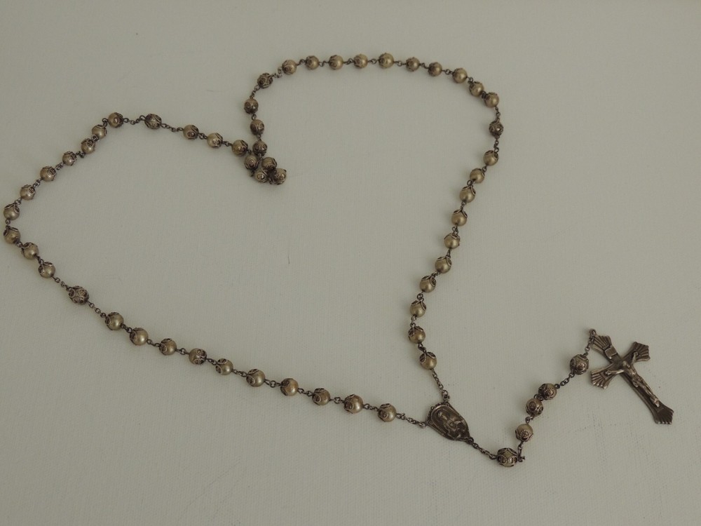 VINTAGE CATAMORE STERLING & BEADED ROSARY