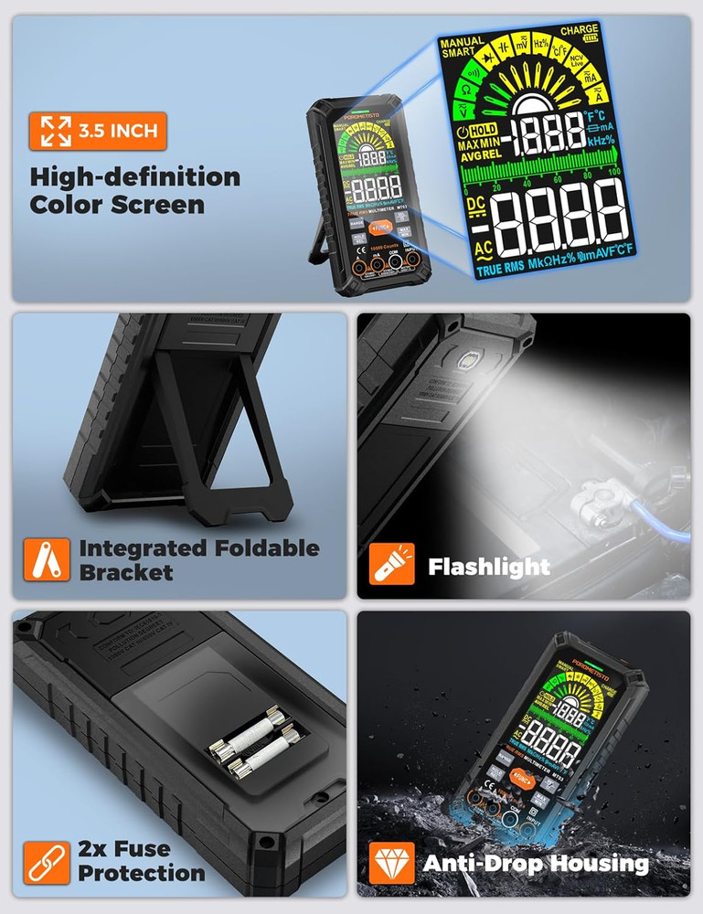 Digital Multimeter Tester 10000 Counts, Smart Multimeter Rechargeable, Auto-Rang