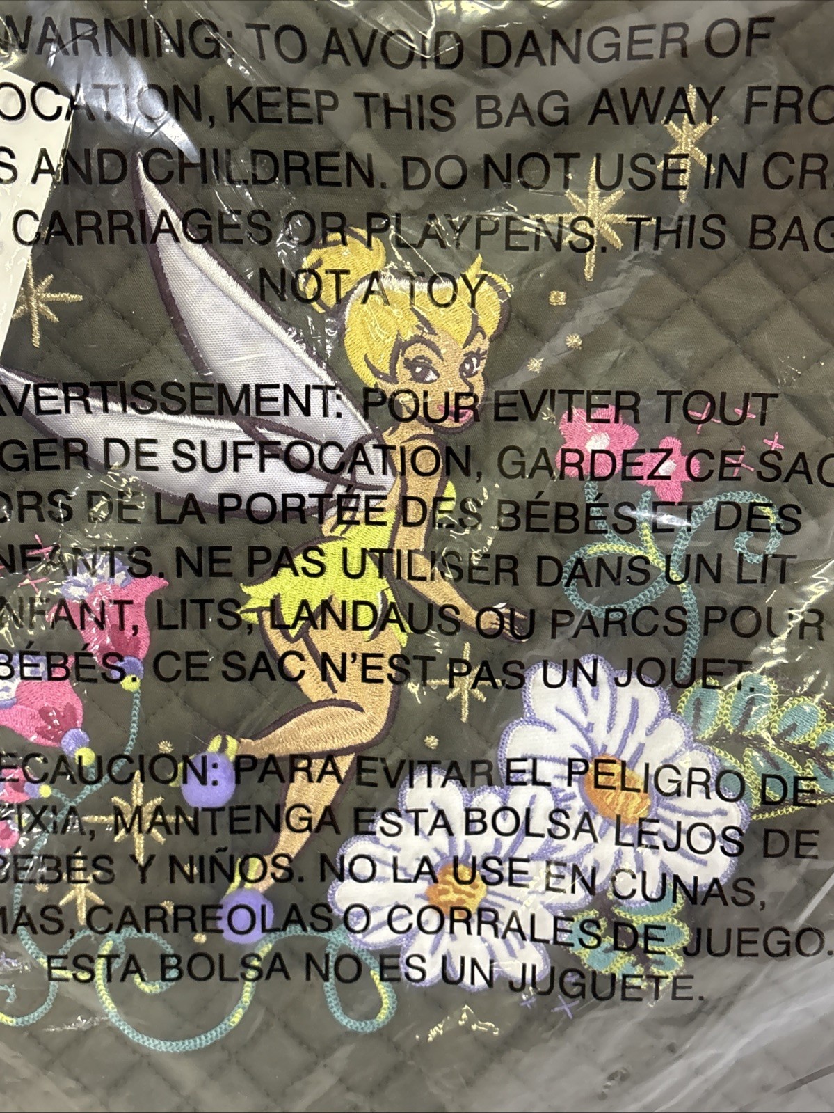 Sealed With Tag Vera Bradley Disney 100 Tinker Bell Large Tote Embroidered Bag