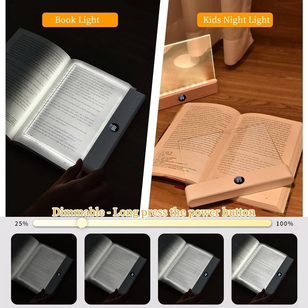 Rechargeable Clear LED Flat Book Light with 3 Color Modes & Timer