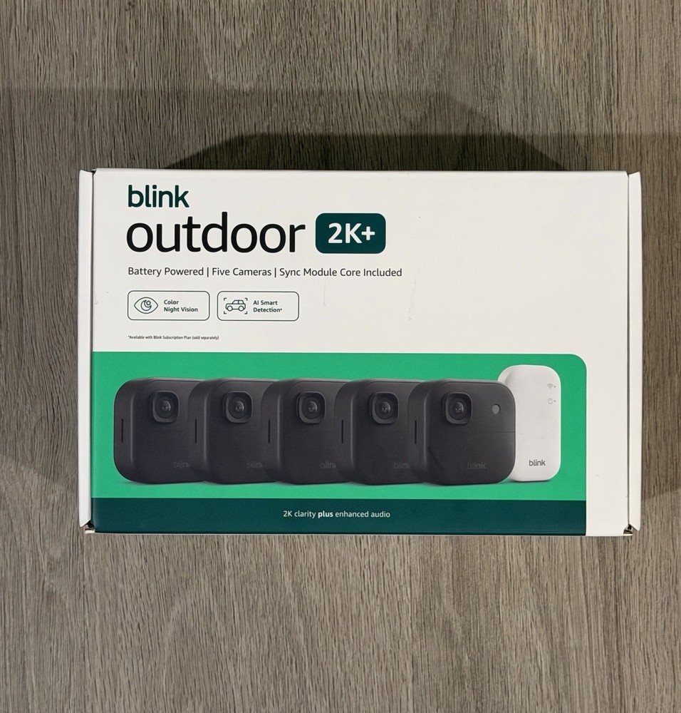 Blink Outdoor 2K+ Wireless Smart Security Camera System (5 Cameras) Sync Module