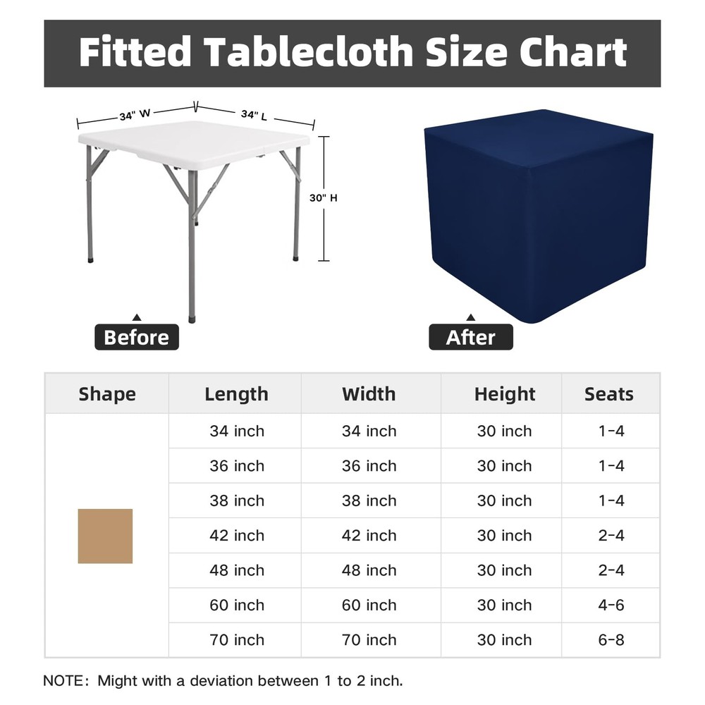 34x34" Navy Blue Square Open Back Fitted Tablecloth Washable Polyester