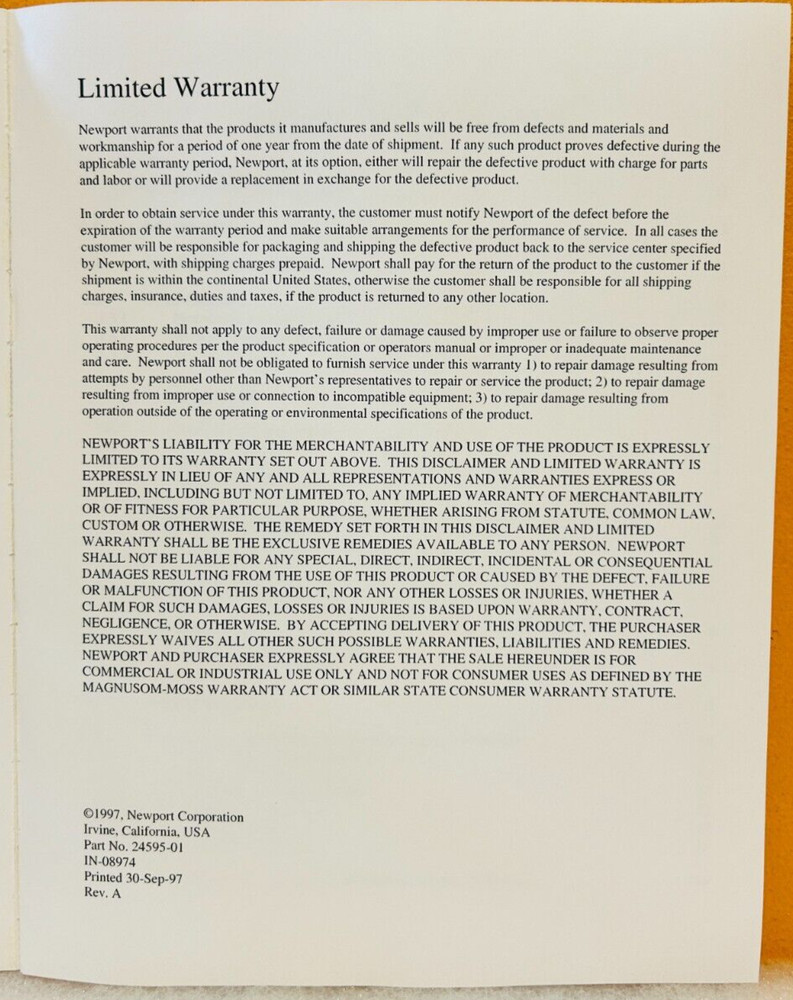 Newport 24595-01 1997 Computer Interfacing User's Manual.