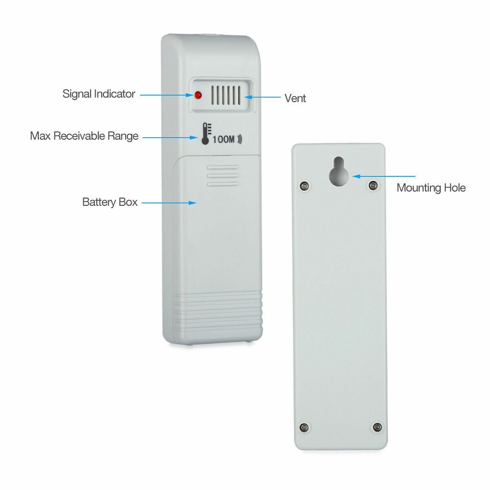 Digital Thermometer Indoor Outdoor Wireless LCD Clock Temperature Transmitter US