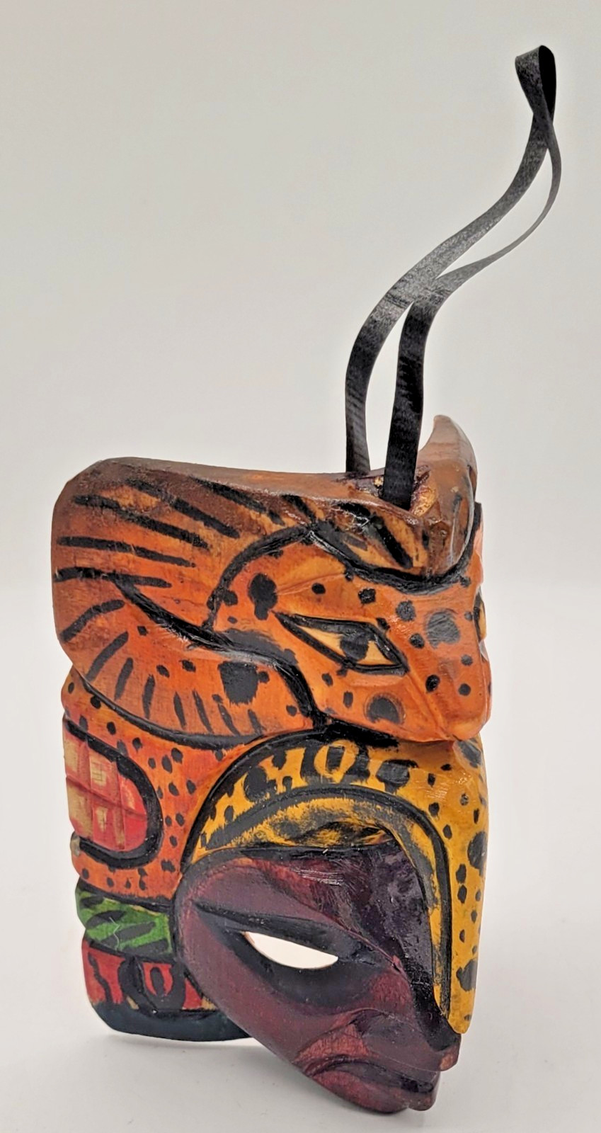 Mayan Aztec Handmade Wooden Totem Mask Tribal Warrior Jaguar Small Folk Wall Art