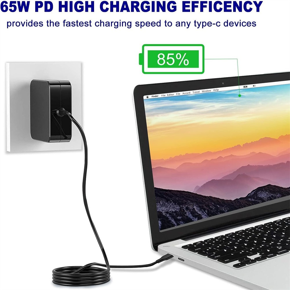 USB-C Type C Charger for Laptop Chromebook Tablet Phone 65w Universal Charge