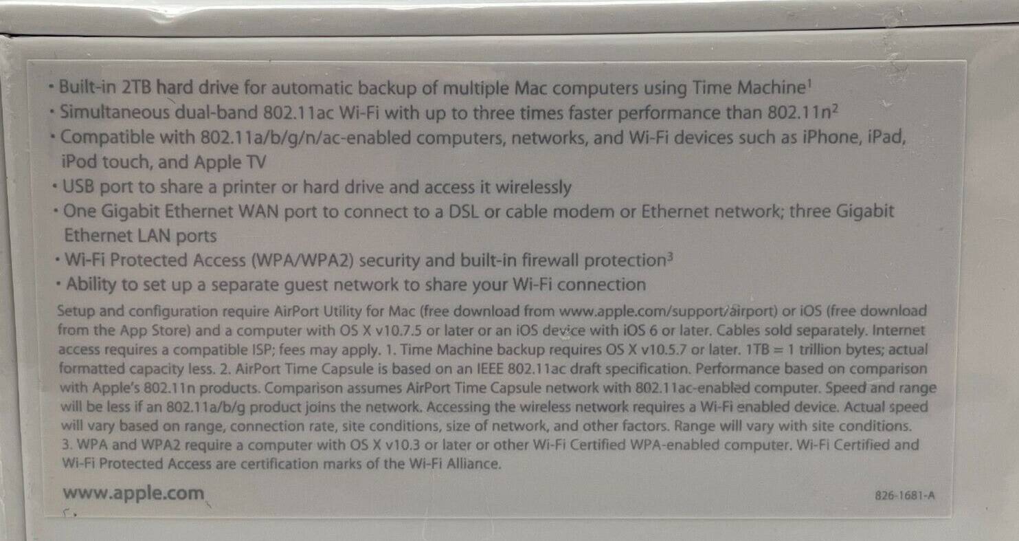 Apple AirPort Time Capsule 2TB External Hard Drive A1470 Factory Sealed