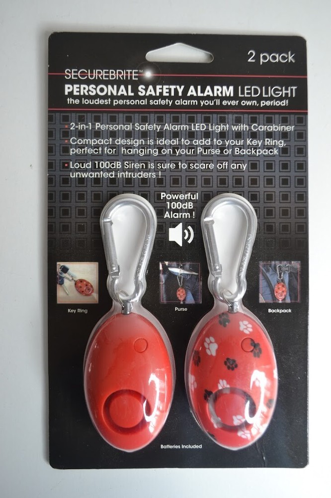 Securebrite Personal Safety Alarm LED Light 2 pack 100DB Solid Red & Paw Print