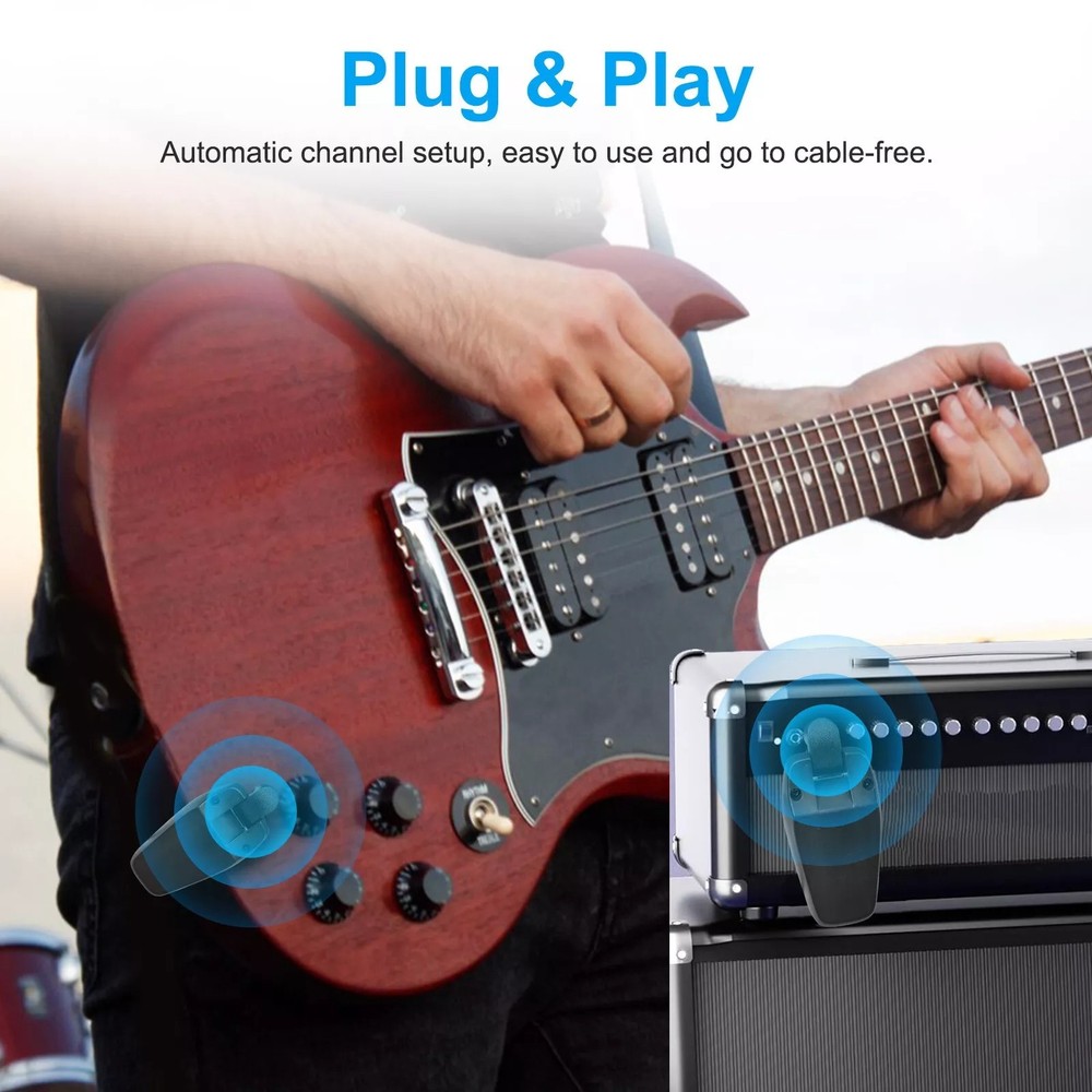 Professional UHF Wireless Guitar System Transmitter Receiver Type-C Charging