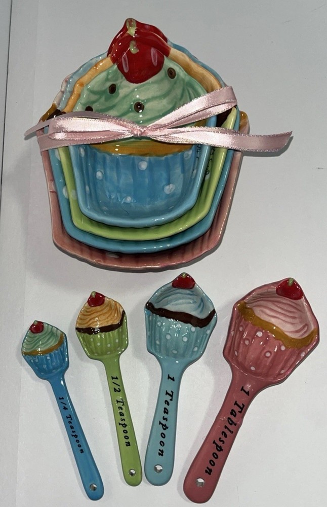 Cupcake Ceramic Nesting Measuring Spoons And Measuring Cups 4 Sizes Available