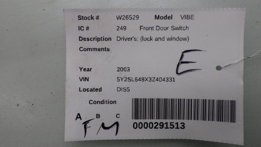03 PONTIAC VIBE Front Door Switch