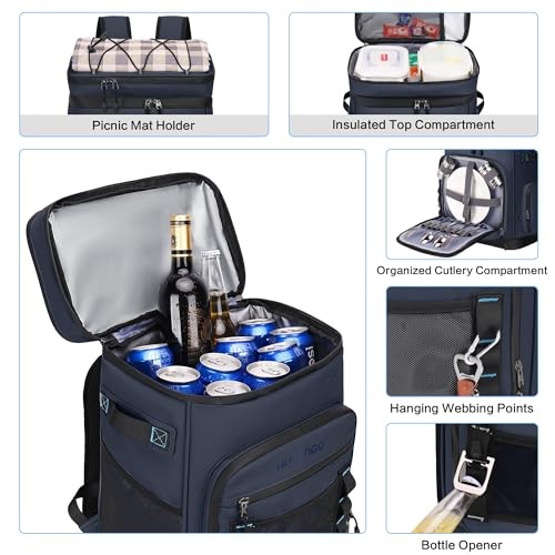 48Cans Cooler Backpack, Waterproof Insulated Backpack Cooler for Men Dark Blue