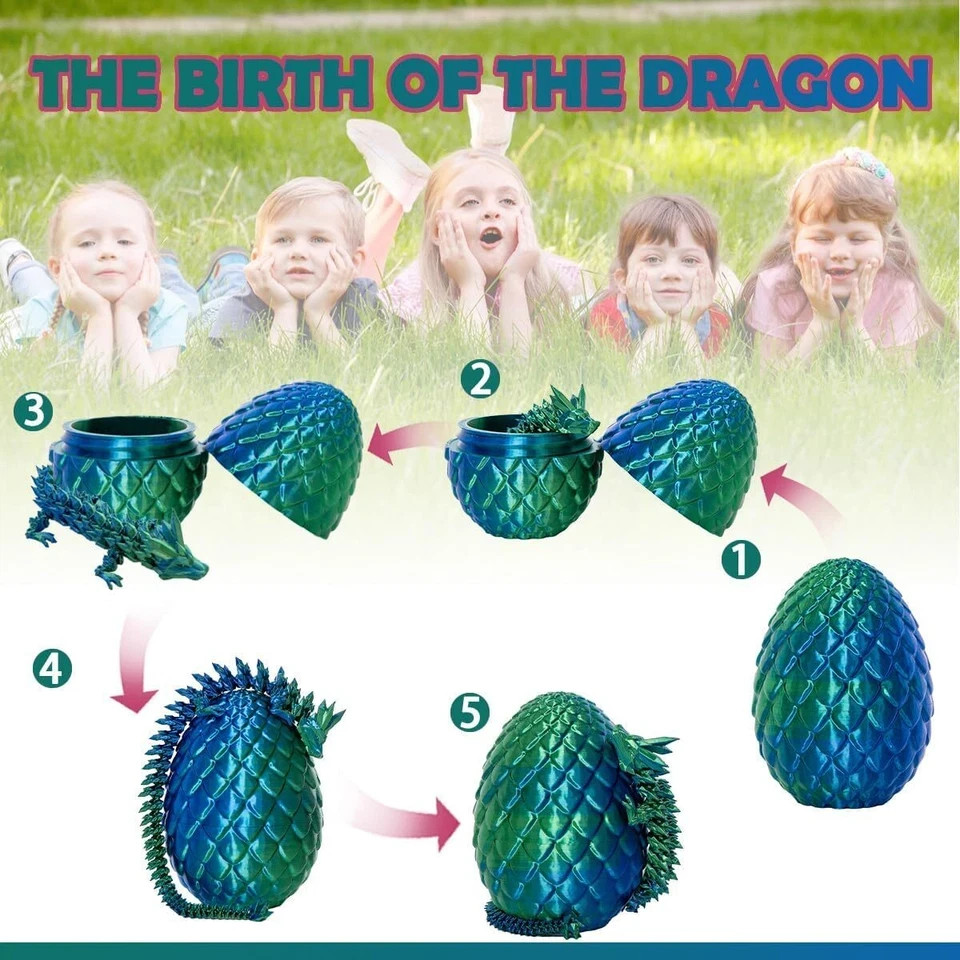 3D Printed Dragon Eggs with 12" Dragon Laser Green Dragon Egg Fidget Toy Gift