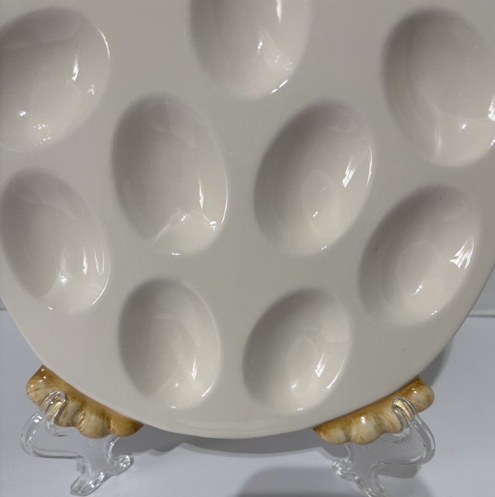 Pier 1 Imports Bunny Rabbit Easter Deviled Egg Serving Tray Platter White Brown