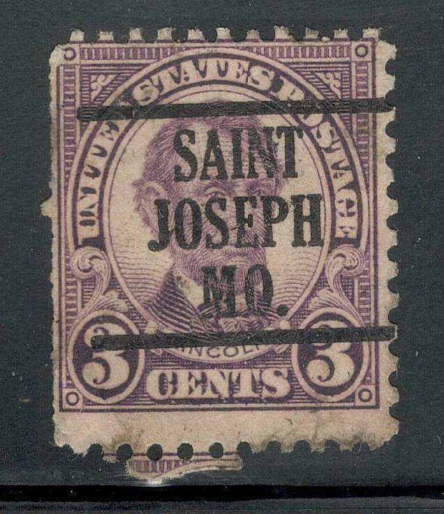 Sc # 635 ~ 3 cent Lincoln Issue, Precancel, SAINT JOSEPH MO.