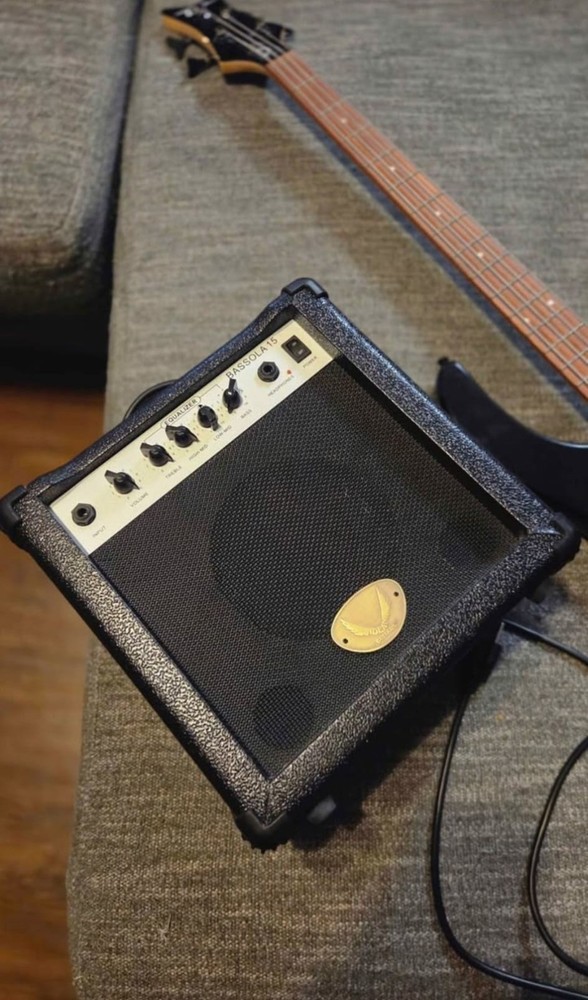 Black Solid Electric Bass Guitar 4 String with Amplifier and Cable