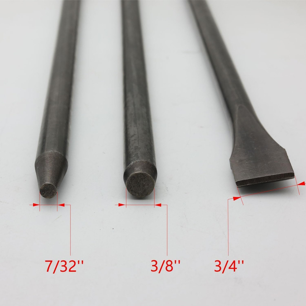 18'' Air Hammer Bits Set - 3 Rust-Resistant HRC60, 0.401" Shank