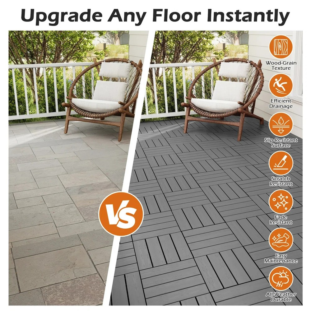 27Pcs HDPE Interlocking Deck,Waterproof Snap-Together w/Drainage Design,Grey