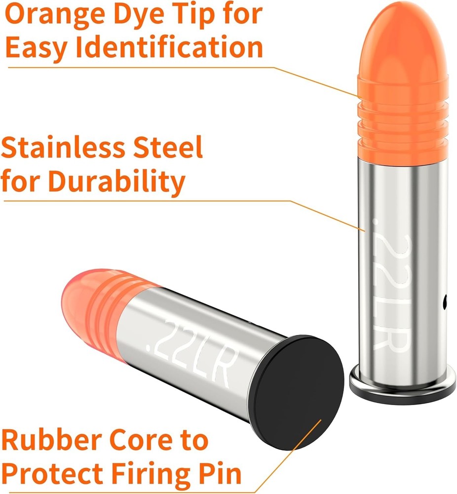 22LR Snap Caps Training Dummy Rounds Practice Safe Loading,Orange, 12PK