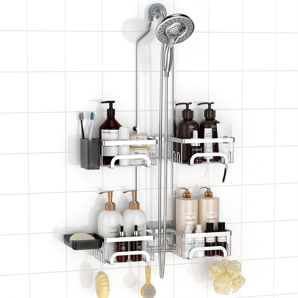 REINHARDT Adjustable Shower Caddy Hanging Split Shower Caddy for Handheld Sho...