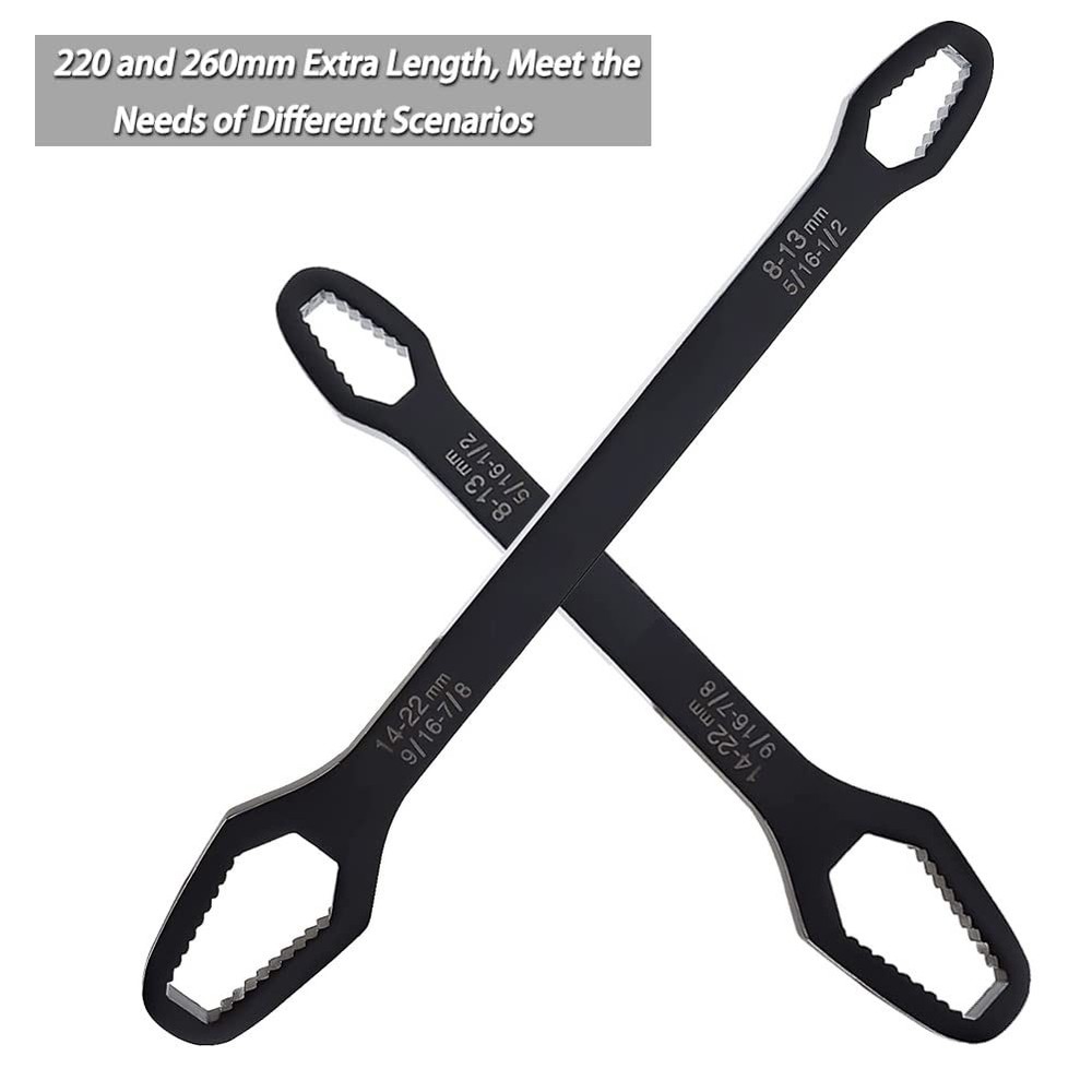 Saipe 2pcs Multifunctional Wrench Set Self Adjustable Universal Black