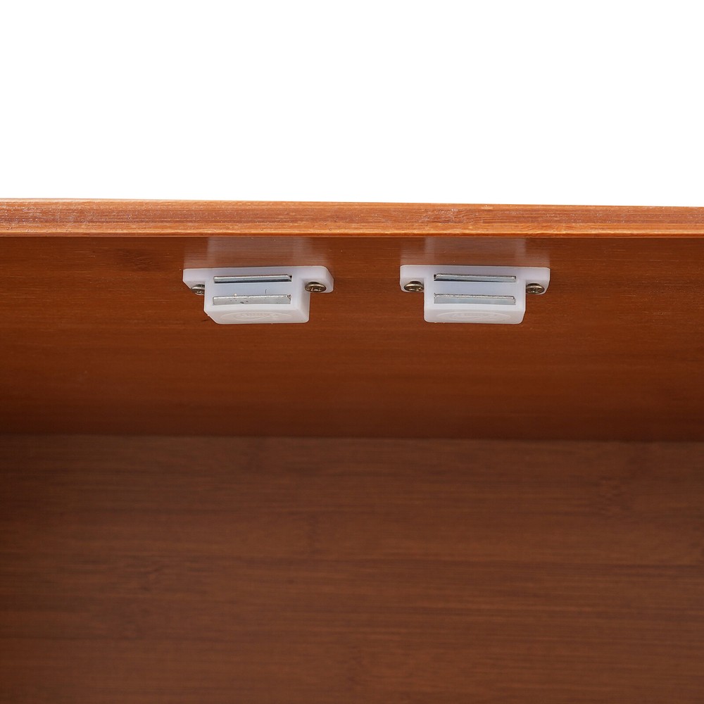 2-Compartments Bamboo Kitchen Sideboard Storage Organizer Cupboard Freestanding