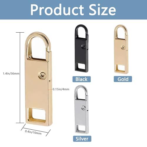 Deoward Zipper Pull Replacement Metal Black+Silver+Gold Zipper Pulls Cord
