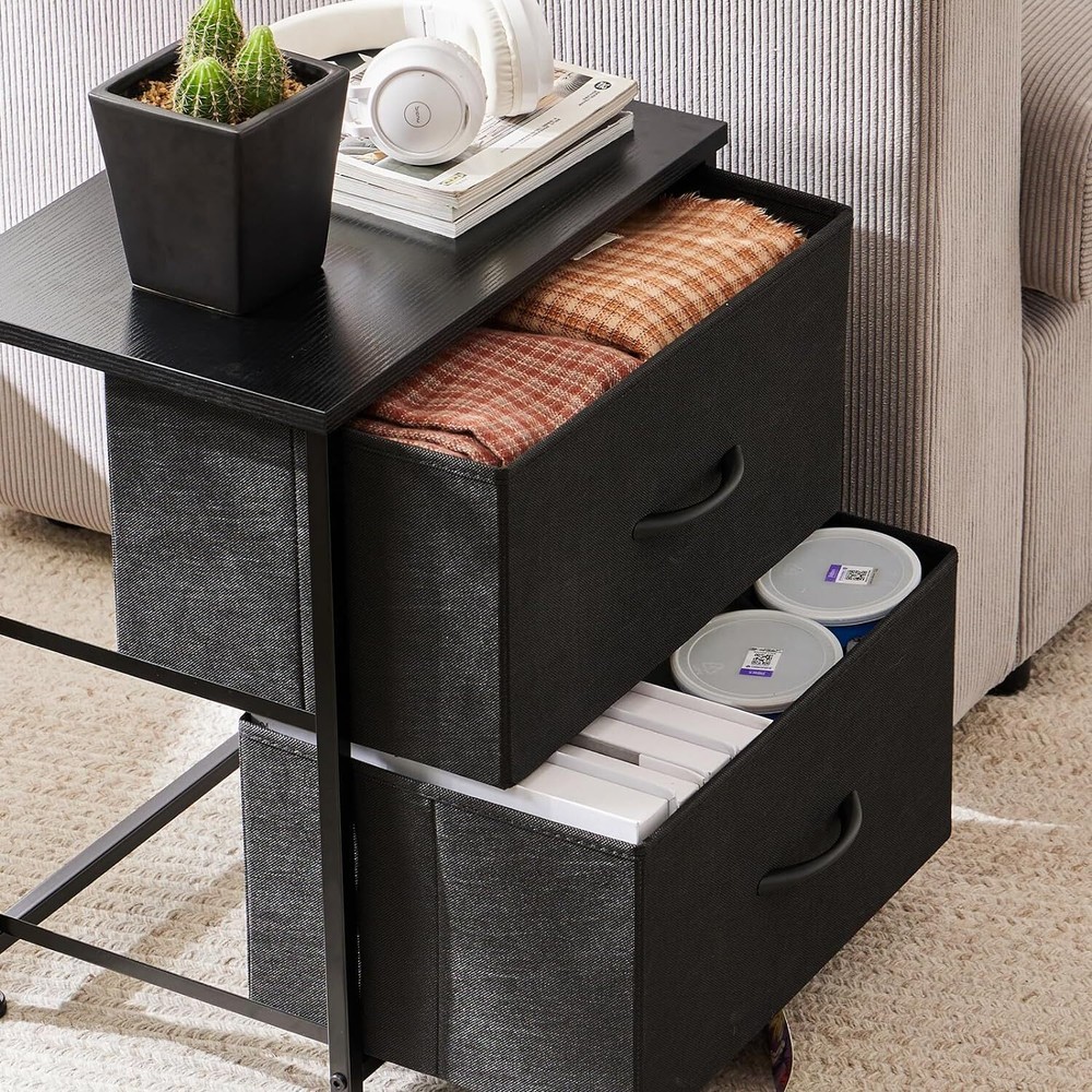 2 Fabric Drawers Nightstand for Bedroom End Table Side Table Bedside Table