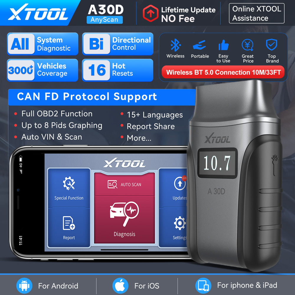 $71.9✅A30D Wireless OBD2 Scanner Car Bi-directional Diagnostic Tool Code Reader