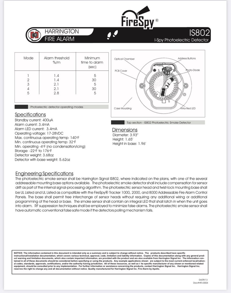 photoelectric smoke detector Model: Is802