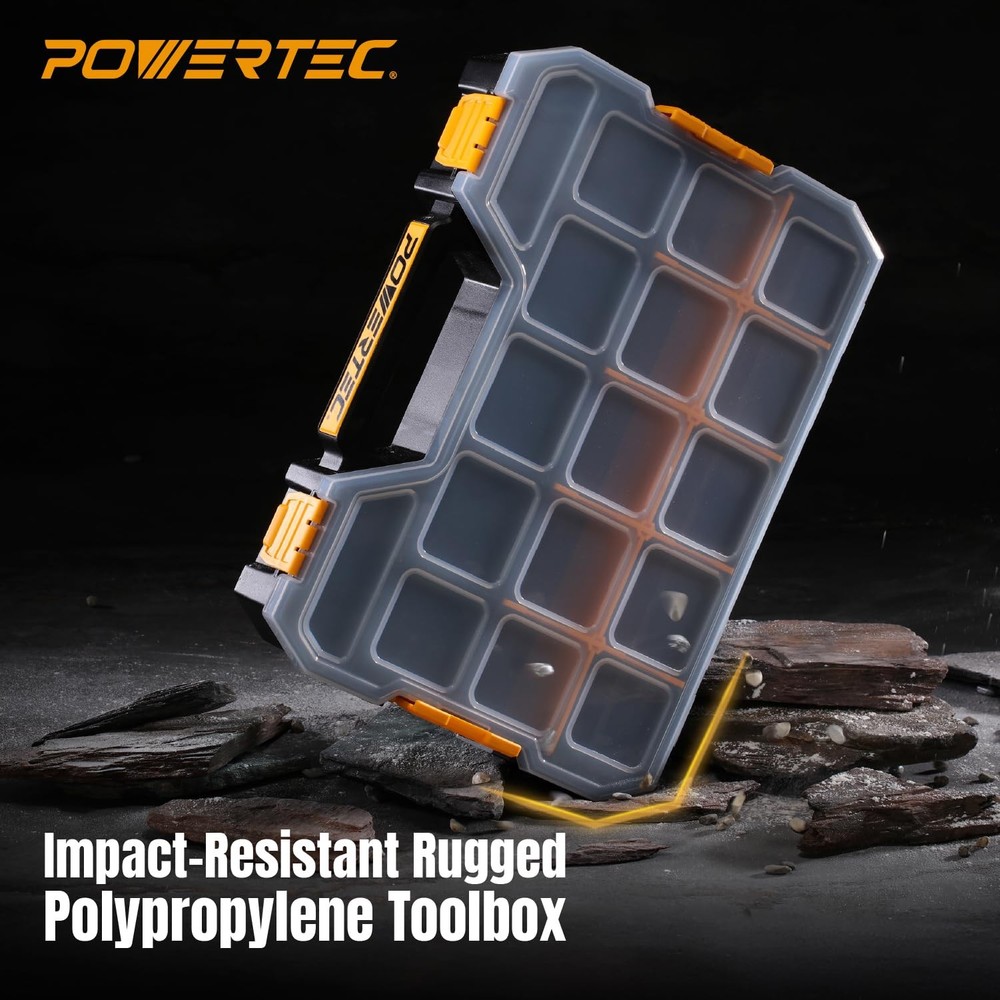 POWERTEC Stackable Tool Box Organizer with Removable Dividers - 17 Compartmen...