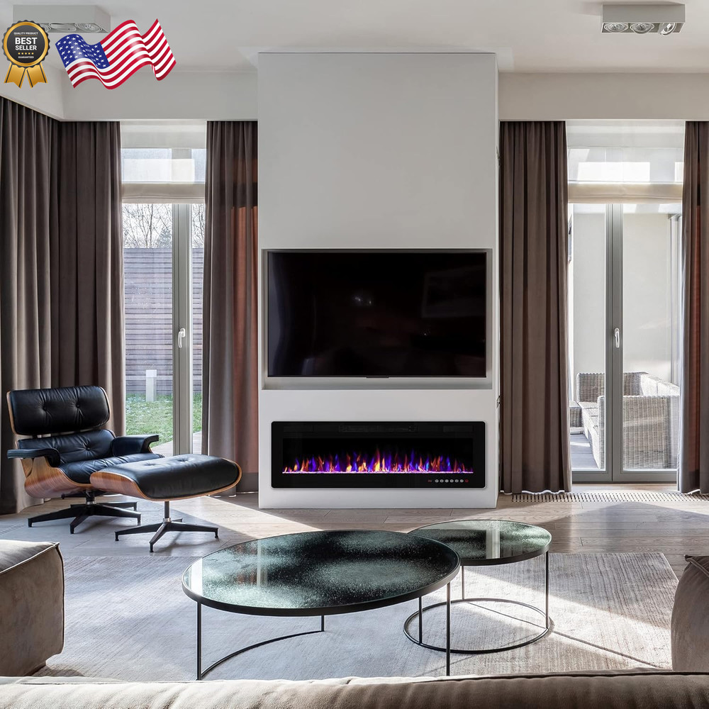 60" Electric Fireplace Insert with Remote Thermostat & Adjustable Flames