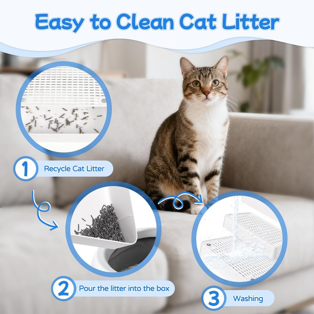 Bartuke Extra Large 3 Steps Cat Litter Box Ramp Adjustable with Filter and Easy