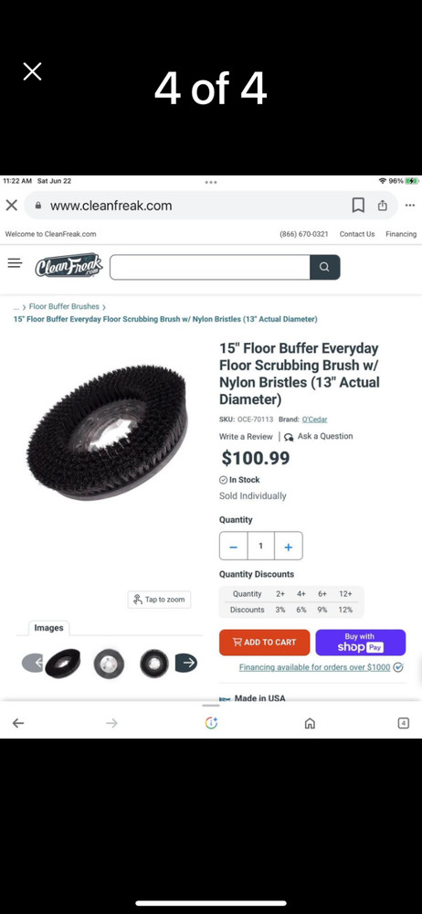 Malish Floor Buffer Brush w/ (6) Pads