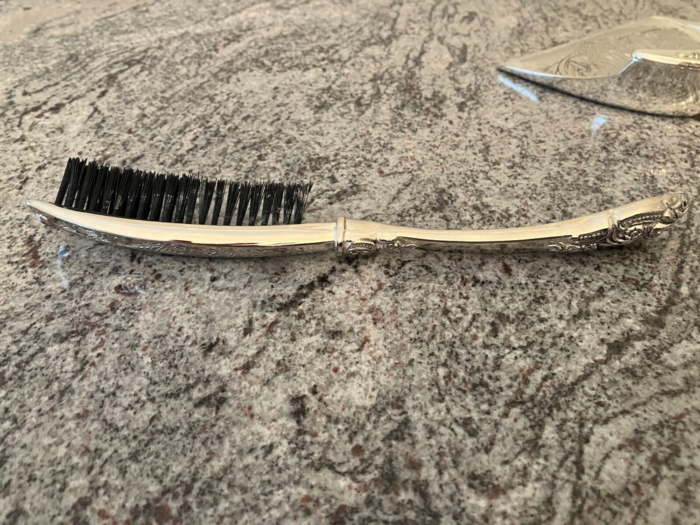 SILVER VICTORIAN TABLE CRUMB CLEANING SET, VINTAGE