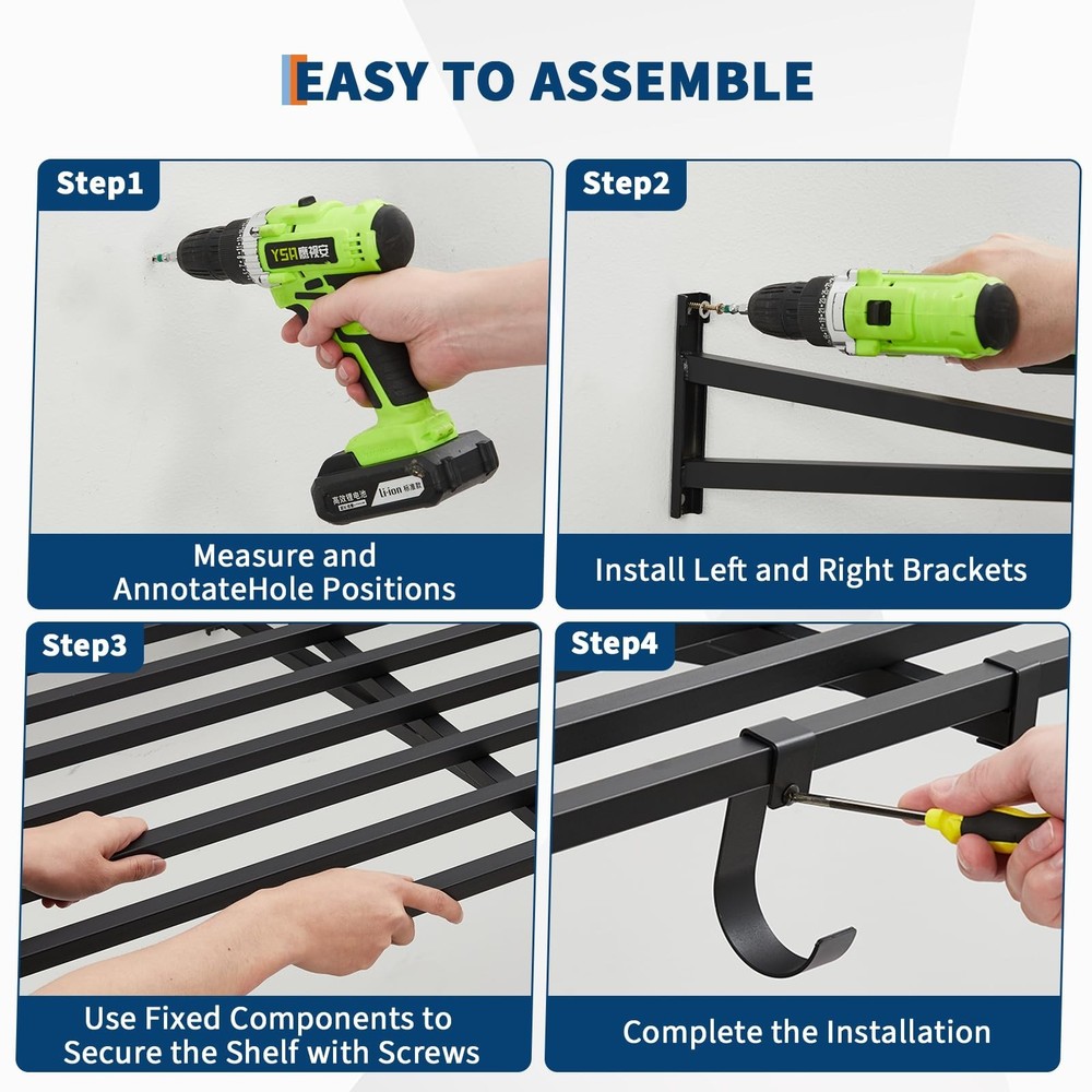 2 Pack 2x4ft Garage Storage Shelving Wall MountedStorage Shelf with Hooks