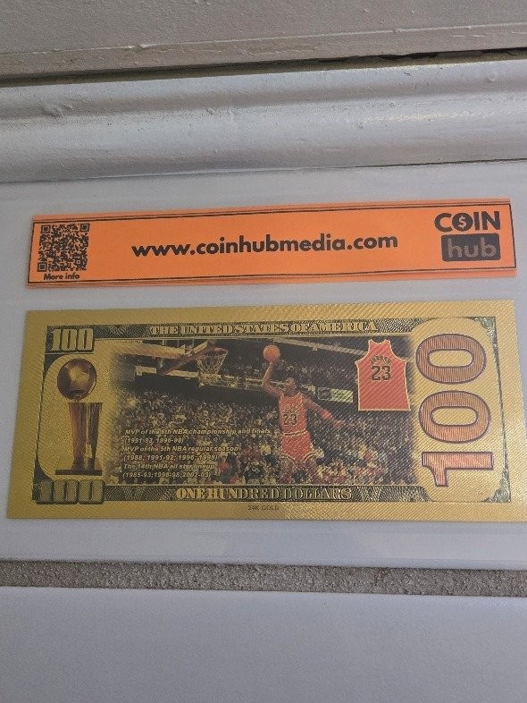 Michael Jordan 24K Gold Leaf Plated $100 Bill Foil Note Gem Uncirculated