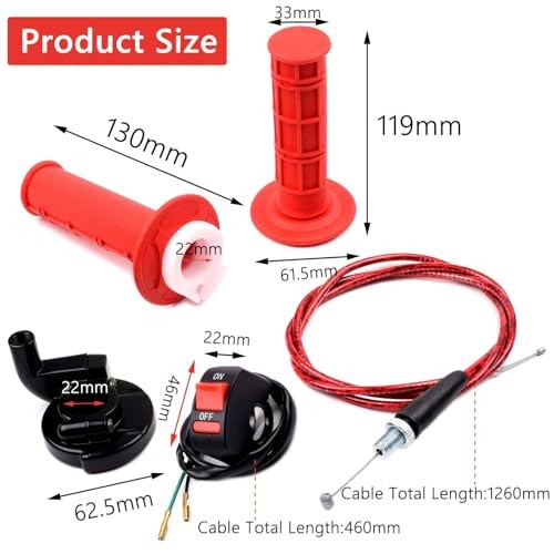 7/8" 22mm Twist Throttle Accelerator Soft Rubble Handle Grip Cable kit for Red