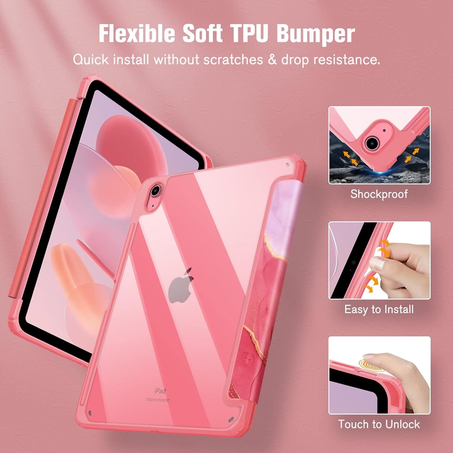 Slim Case for iPad 10th Gen (2022) Clear Back Shell Shockproof Smart Stand Cover